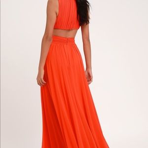 Vivid Imagination Coral Red Cutout Maxi Dress